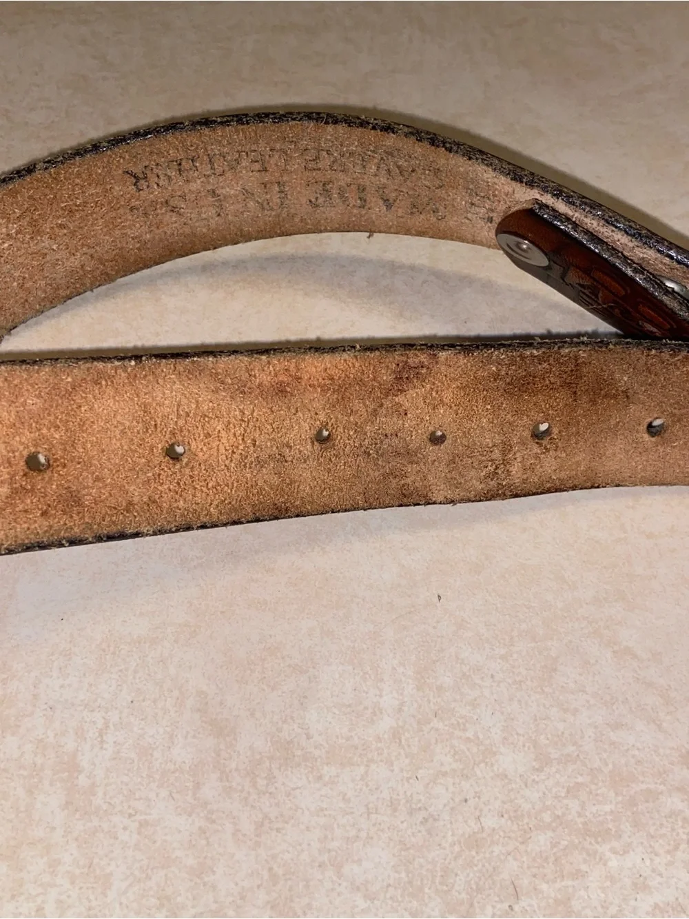 USMC Embossed Brown Leather Belt with Metal Buckle